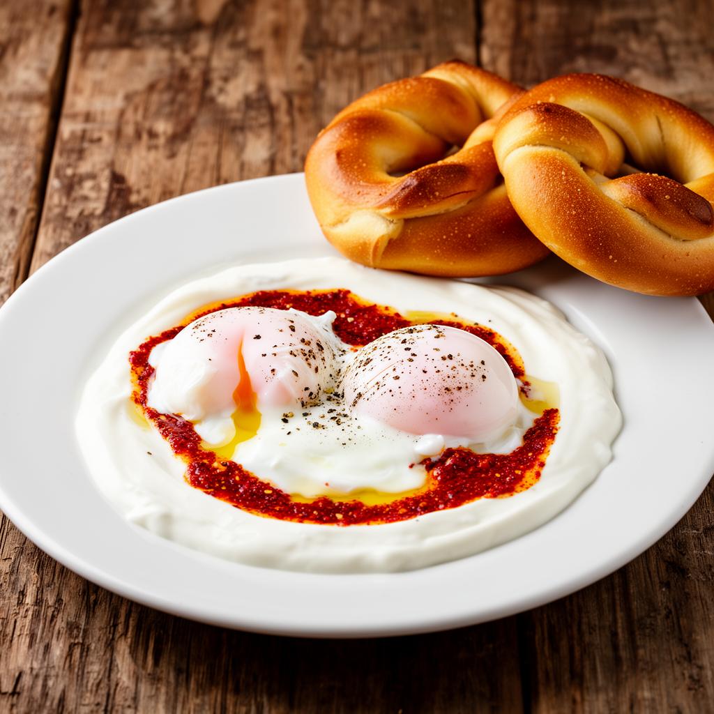Cilbir - poached eggs in garlic yogurt with spicy butter and simit